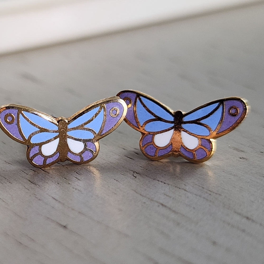 Delicate Enamel Purple Butterfly Stud Earrings - Women Jewelry